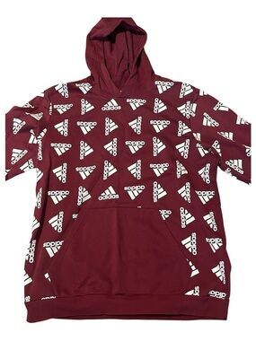 adidas Maroon Hoodie with White Allover Logos
